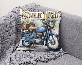 Starlit Nights Bike Themed Pillow - Square Spun Polyester Cushion, Artistic Home Accessory, Gift for Cycling Enthusiast
