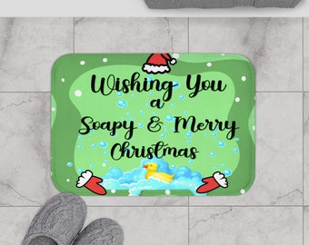 Wishing You a Soapy & Merry Christmas Bath Mat: Vibrant Holiday Bathroom Accessory
