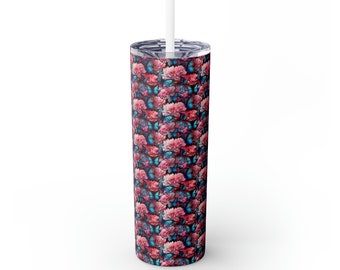 3D Art Butterflies Skinny Tumbler with Straw, 20oz, Floral Print Cup, Butterfly Design, Gift for Her