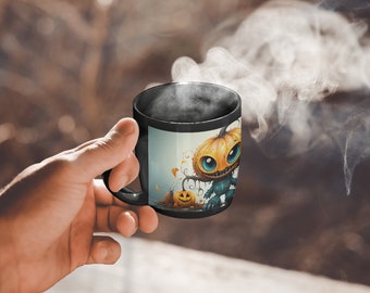 Alien Pumpkin 11oz Black Mug - Unique Extraterrestrial Design - Perfect for Halloween Party Drinkware - Spooky Gift for Sci-Fi Lovers
