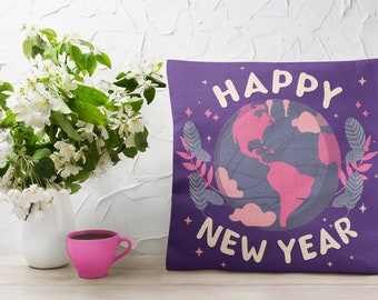 Happy New Year Spun Polyester Square Pillow, Festive Home Decor, New Year's Eve Celebration, Perfect Holiday Gift
