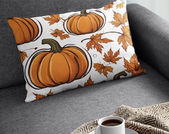 Autumn Leaf Pumpkin Lumbar Pillow, Spun Polyester Comfort Cushion for Home Decor, Perfect Fall Season Gift
