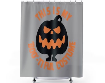 This is My Bootiful Costume Halloween Shower Curtain, 100% Polyester, One-Sided Print.