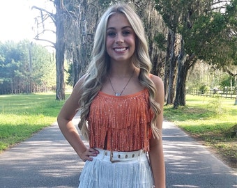 Rhinestone Fringe Crop Top