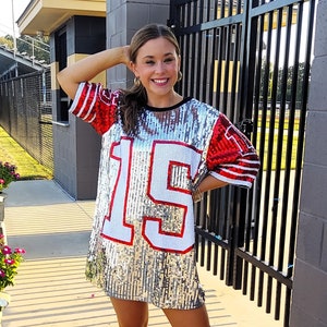 Whitewed Sequin Number 13 Football Jersey T Shirt Dresses Costumes for Women Holiday Nye