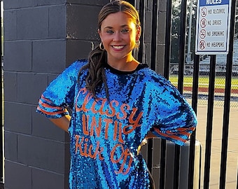 Florida Sequin "Classy Until Kickoff" Mini Dress/Top Blue/Orange