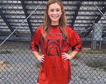georgia bulldogs sequin dress Game Day Bulldog SEQUIN DRESS /oversized Top