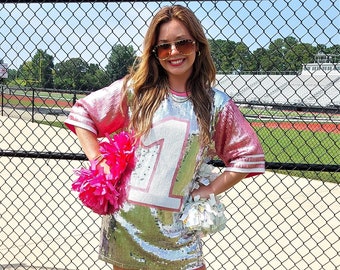 Women Sequin Pink Jersey Number 1 Game Day Oversized Top/dress - Etsy