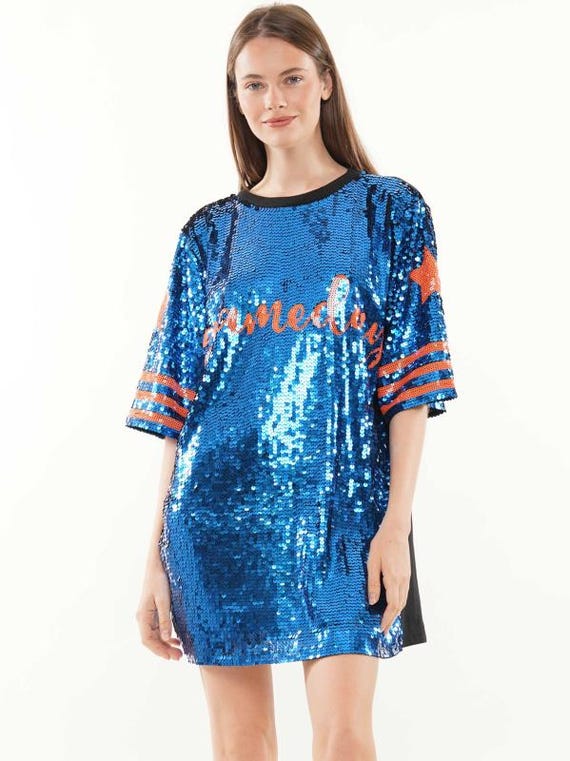 Blue Orange Gameday Sequin Mini Dress Top - Etsy