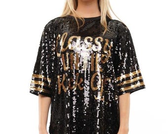 Sequin "Classy Until Kickoff" Mini Dress/Top Black/Gold