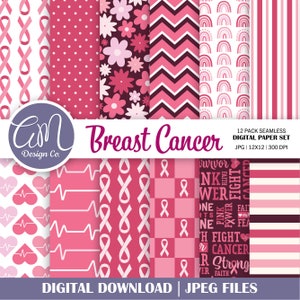 Brustkrebs Bewusstsein digitales Papier, rosa Krebs Band nahtlose Muster, Überlebende 12x12 druckbare Scrapbook Papiere, kommerzielle Nutzung