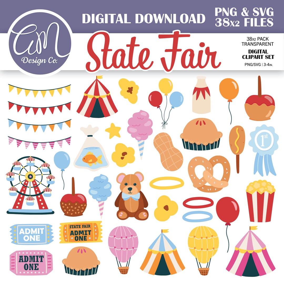 Fair Rides Svg Hand Drawn County Fair Clipart Bundle, State Fair Summer Graphics ...