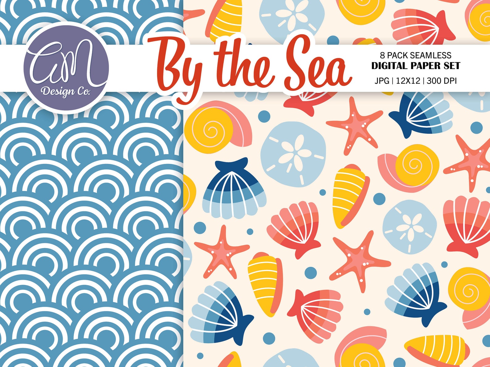 Nautical Summer Digital Paper and Clipart Set, Marine Seamless Pattern ...