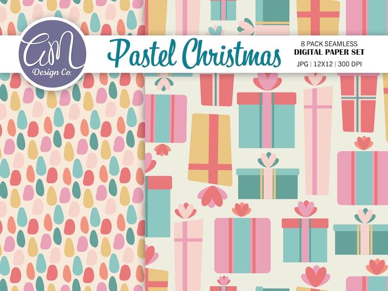 Pink Christmas Digital Paper, Pastel Seamless Pattern, Candy Cane