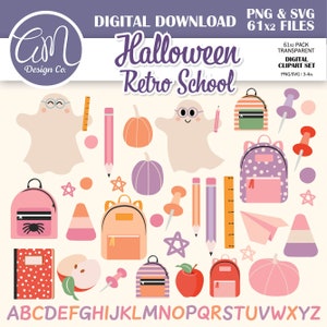 Back to School Clipart, Halloween Teacher Graphics, Classroom Décor, Cute Halloween Pastel Ghost, School Supplies, Commercial Use, PNG SVG