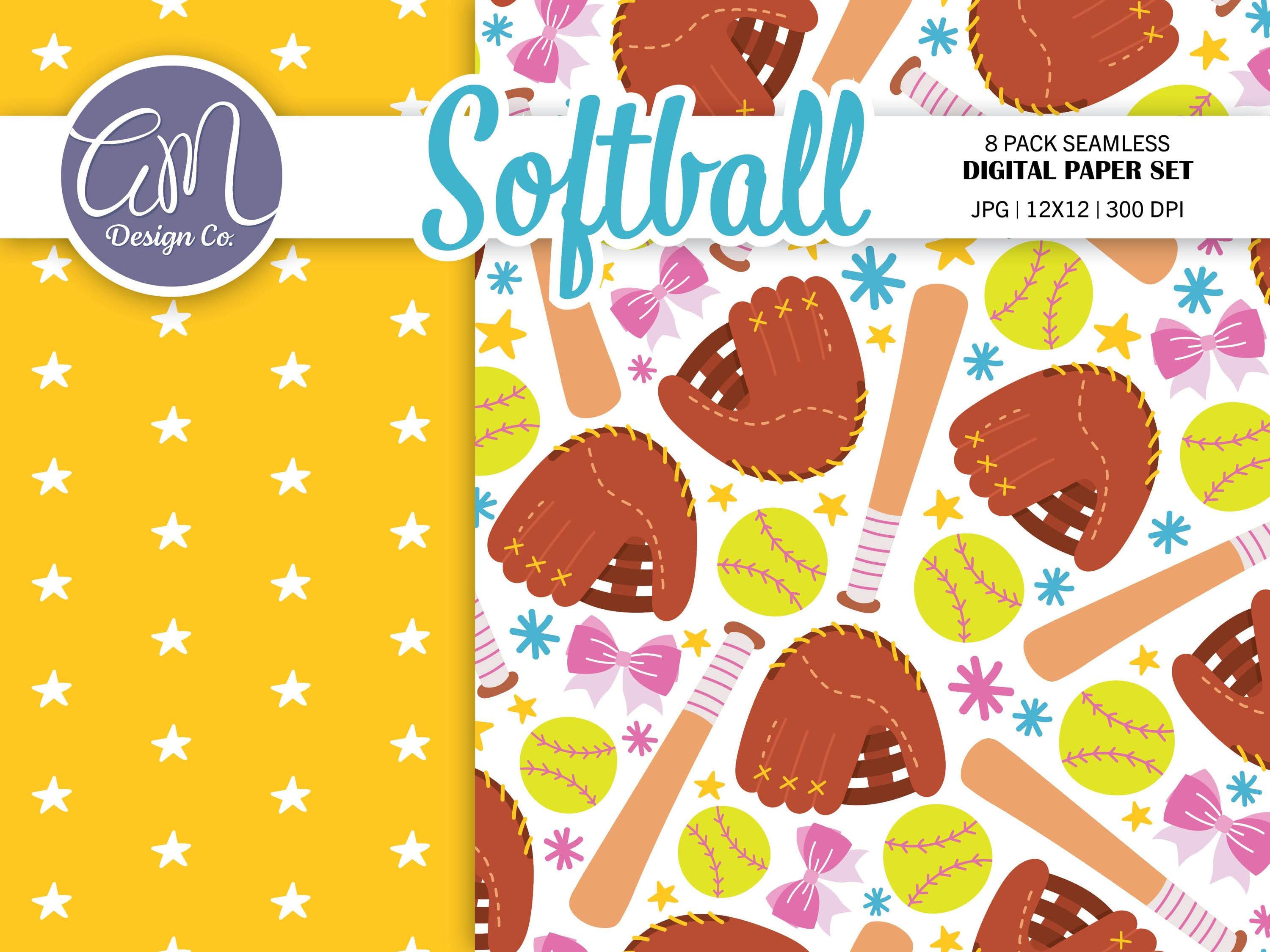 Hand Drawn Softball Clipart & Digital Paper, Girl Sports Seamless ...