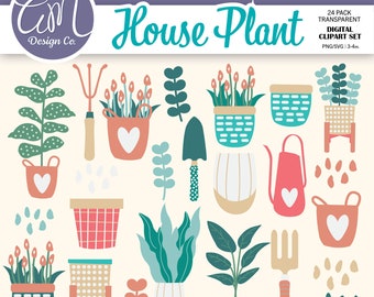 Plant Clipart Set, House Plant Clipart, Plant Digital Stickers, Commercial Use, House Plant, Vector Plant Graphic, Botanical Clipart Set PNG