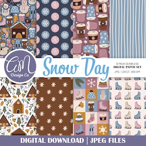 Papier numérique jour de neige, modèle sans couture de vacances d'hiver, papier de scrapbooking pour chalet d'extérieur, fond de camping et de ski, usage commercial