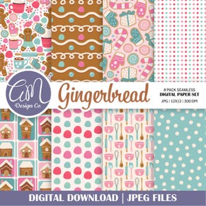 Cyfrowy papier piernikowy, różowy wzór bożonarodzeniowy, papier do scrapbookingu z ciasteczkami świątecznymi, pastelowe tło, zastosowanie komercyjne