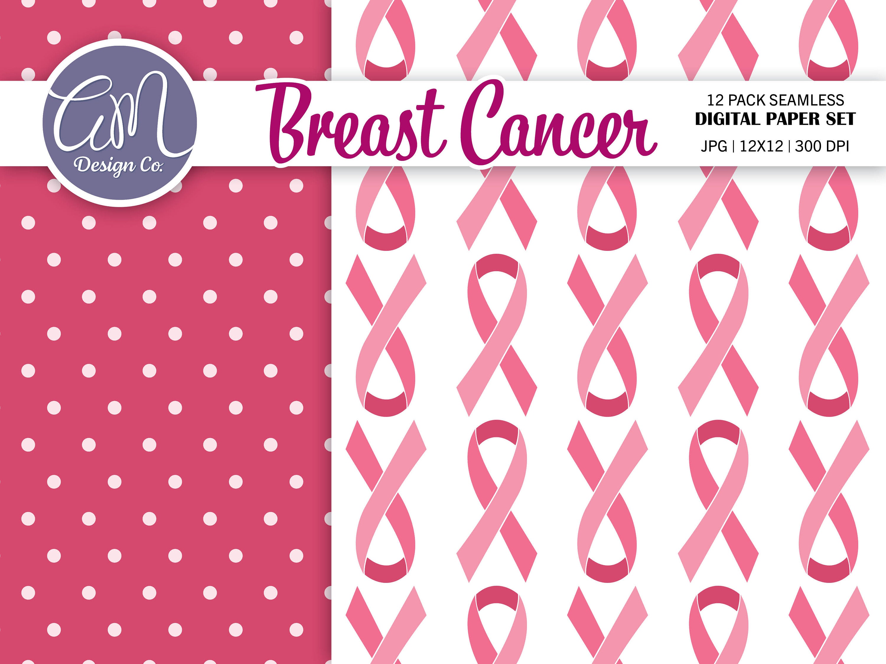 Breast Cancer Awareness Digital Paper, Pink Cancer Ribbon Seamless ...