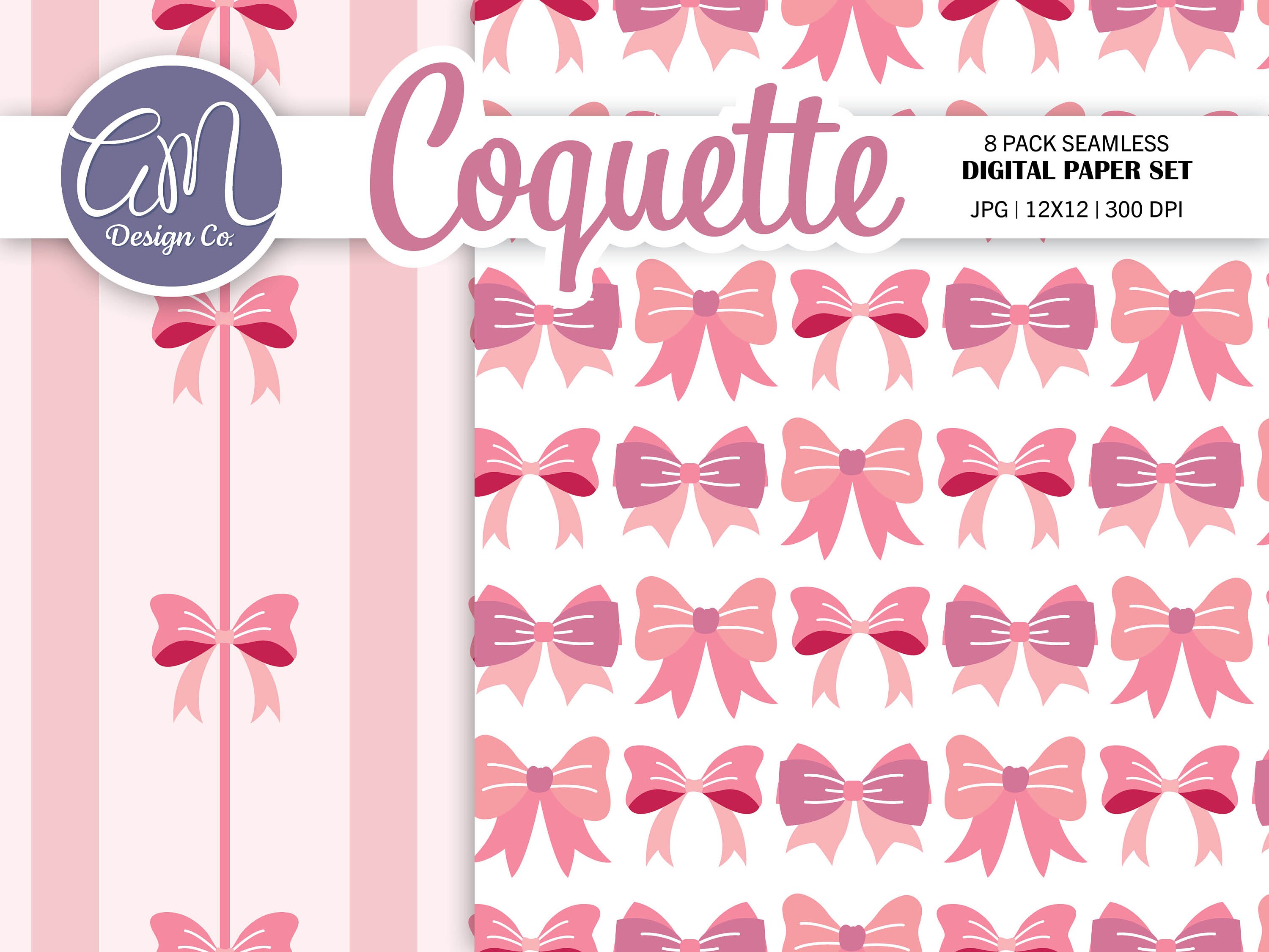 Coquette Digital Paper and Clipart Set, Bow Print Seamless Pattern ...