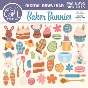 Easter Clipart Bundle, Spring Clipart for Holiday, Boy Digital Files, Baker, Carrot Cake, Dessert, Commercial Use, png svg