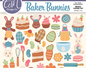 Easter Clipart Bundle, Spring Clipart for Holiday, Boy Digital Files, Baker, Carrot Cake, Dessert, Commercial Use, png svg