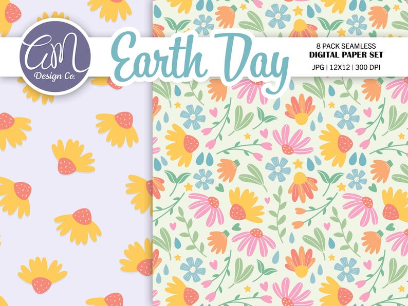 Hand Drawn Earth Day Clipart & Digital Paper, Spring and Summer ...