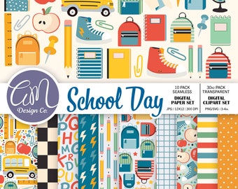 Conjunto de papel digital e imágenes prediseñadas para la vuelta al cole, imágenes prediseñadas para profesores, patrón sin costuras para decoración del aula, niño/niña, uso comercial, png svg jpeg