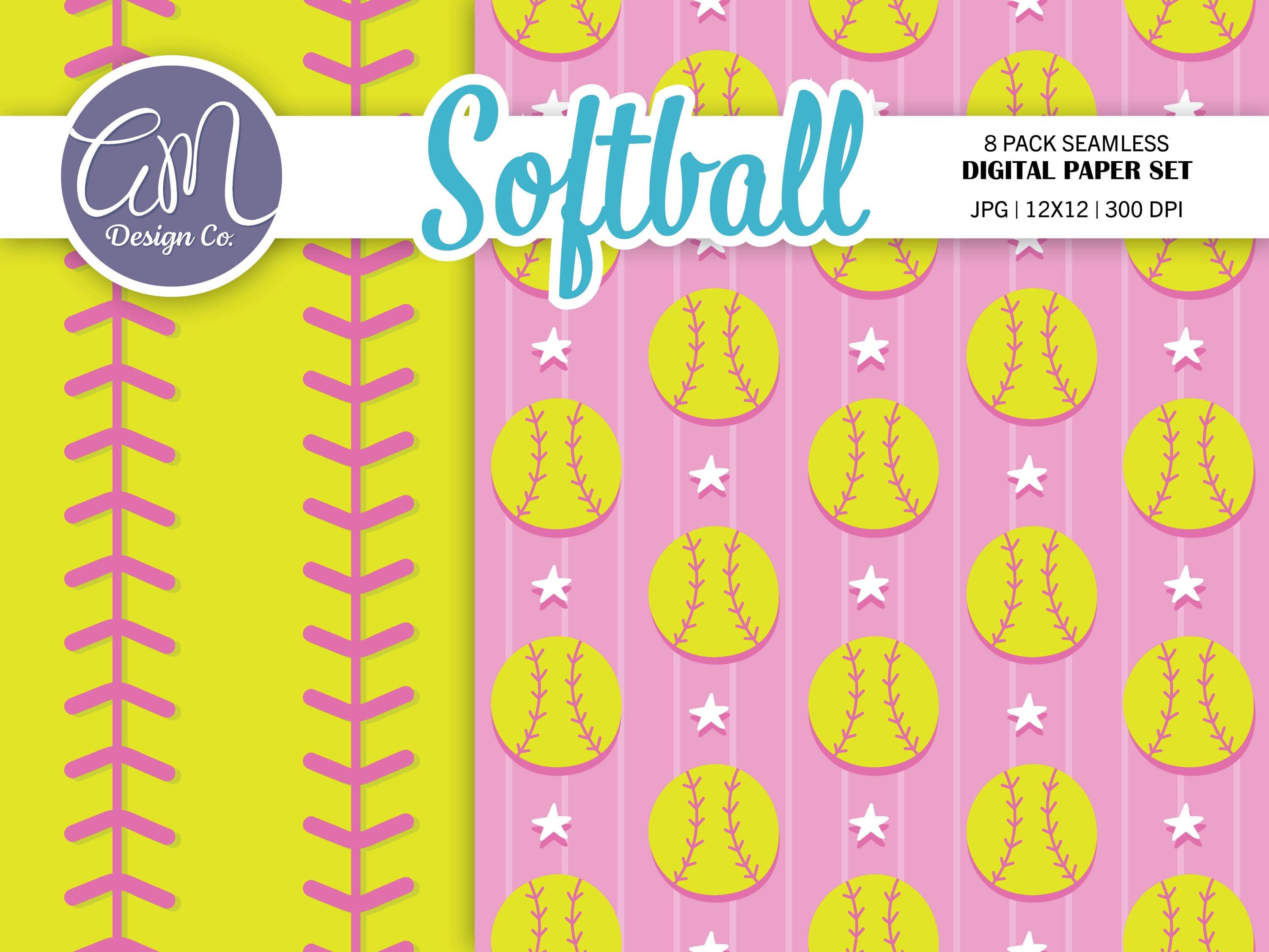 Hand Drawn Softball Clipart & Digital Paper, Girl Sports Seamless ...