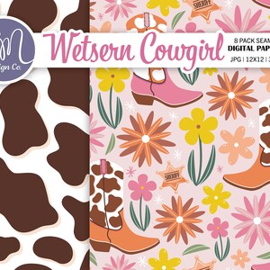 Western cowgirl digitaal papier, naadloos boho-landpatroon, cactusplakboekpapier, woestijnachtergrond, uitnodiging voor feest, commercieel gebruik afbeelding 5
