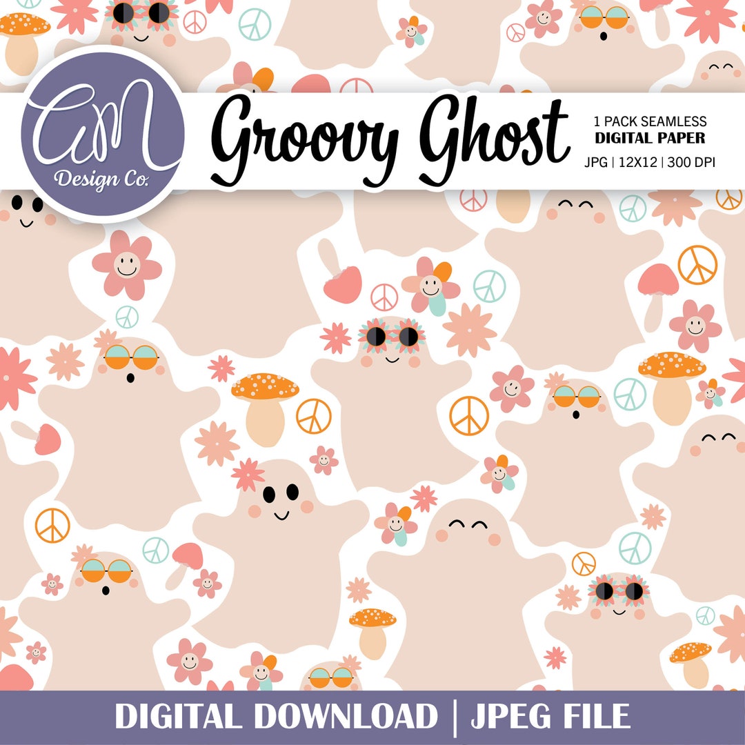 Pink Halloween Digital Paper, Ghost Pastel Seamless Pattern, Groovy ...