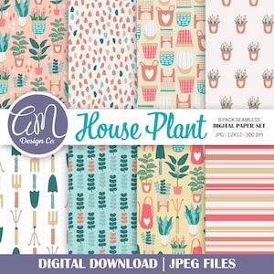 House Plant Seamless Pattern, Plant Digital Paper, Plant Scrapbook Paper, Botanical Seamless Pattern, Plant Background, Commercial Use