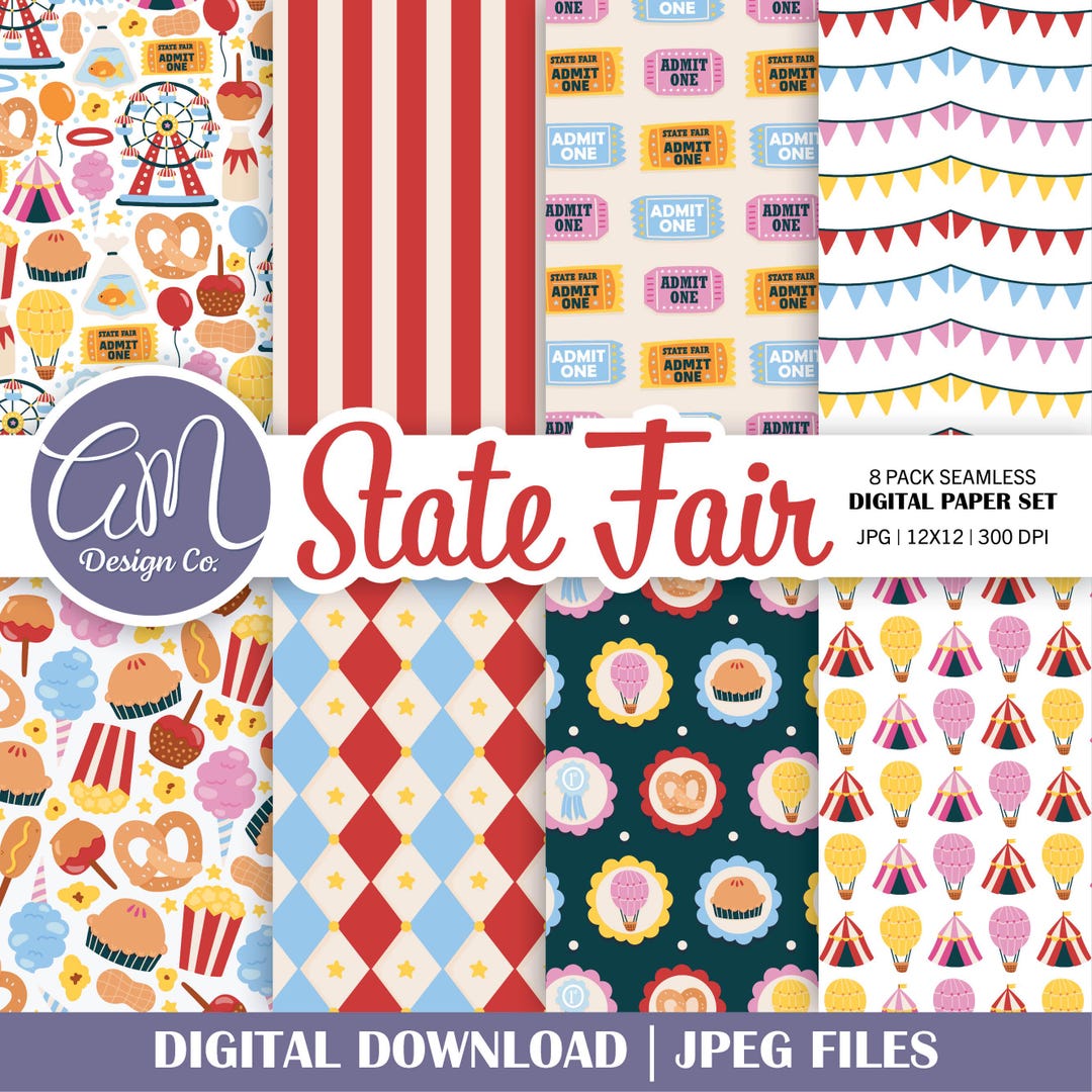 Fair Paper Hand Drawn County Fair Digital Paper, State Fair Summer Seamless ...