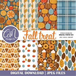 Fall Digital Paper, Autumn Seamless Pattern, Thanksgiving Scrapbook Paper, Pumpkin Spice, Harvest, Leaves, Plaid, Commercial Use