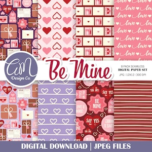 Papier numérique de la Saint-Valentin, motif sans couture d’amour, fond numérique coeurs, rose rouge violet blanc, papiers imprimables, utilisation commerciale