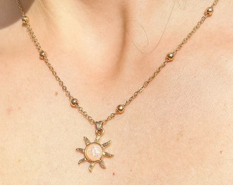 Opalite Sun Necklace: Gold Plated Boho Hippie Jewelry