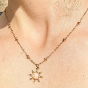 Opalite Sun Necklace: Gold Plated Boho Hippie Jewelry