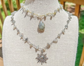 Handmade Labradorite Crystal Choker: Gold or Silver Wire Wrapped Necklace