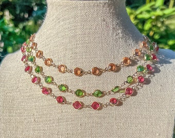 Bunte Strass-Halsketten/Rosa-grüne oder Champagnerfarbene Strass-Halsketten/Hippie-Boho-Halsketten/Goldene Strass-Funkelnde Halsketten/Geschenk für Sie