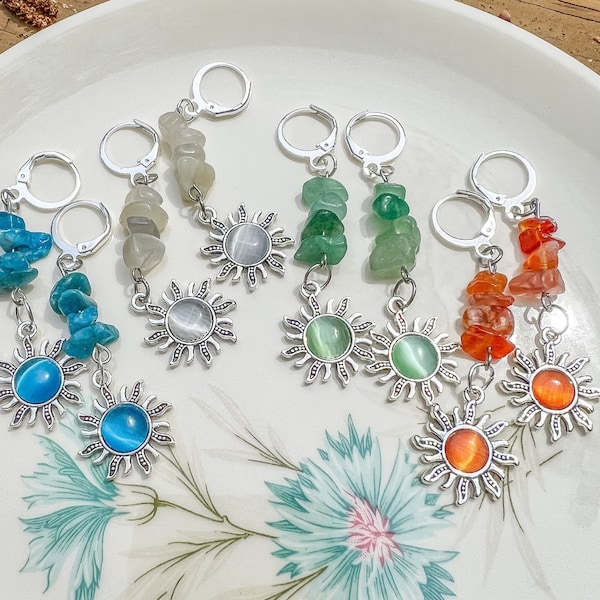 Crystal Sun Silver Drop Earrings/Huggies/Sunburst Gemstone Earrings/Hippie Jewelry/Crystal Jewelry/Boho Earrings/Celestial Gift/Hippy