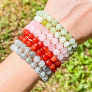 Pulsera de cuentas de piedras preciosas de 8 mm: jade, cuarzo, labradorita, cornalina.