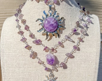 Handmade Amethyst Crystal Choker: Wire Wrapped Boho Necklace