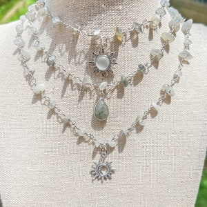 Collier ras de cou avec fil d'argent en cristal de labradorite/bijoux en cristal/RAS de cou hippie/collier/collier de pierres précieuses/collier soleil/hippie image 2