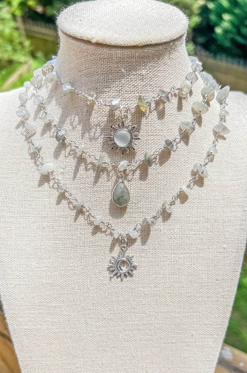 Collier ras de cou avec fil d'argent en cristal de labradorite/bijoux en cristal/RAS de cou hippie/collier/collier de pierres précieuses/collier soleil/hippie image 2