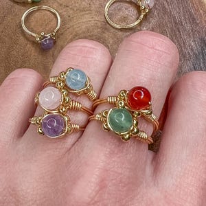 Handmade Gold Wire Wrapped Crystal Rings/Aventurine/Aquamarine/Amethyst/Rose Quartz/Carnelian/Gift for her/Natural Stone Rings/Crystal