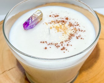 Candela di cristallo di quarzo Aura: profumata alla soia e al cocco, cannella (14 oz)