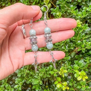 Burmese Jade+Labradorite Beaded Star Earrings/Celestial Crystal Earrings/Silver Drop Crystal Earrings/Hippie Jewelry/Hippy/Boho/Gift for her