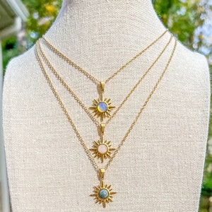 Sun Charm Gemstone Gold Chain Necklace/Opalite/Rose Quartz/Labradorite/Elegant Chain Boho Necklace/Hippie Jewelry/Celestial Necklace/Gift image 7