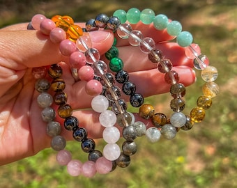 Multi Stone Crystal Bracelet: Beaded Gemstone, Boho Healing Mala